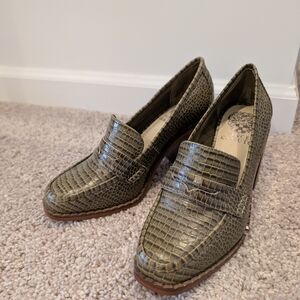 Vince Camuto Croc-Embossed Green Loafers